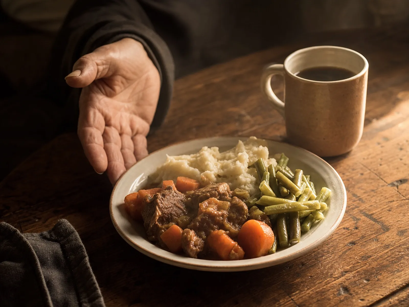 A hot meal at the table, day one